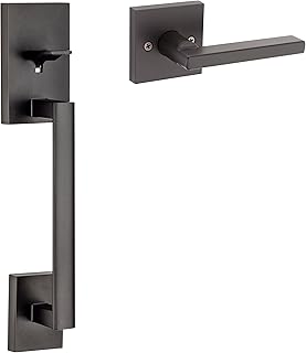Weiser Matte Black Front Door Lock and Handle Set, San Clemente Handleset with Reversible Halifax Interior Door Handle/Door Lever, Front Door Handles, Deadbolt Lock Not Included, Modern Home Décor