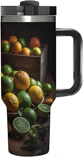 Stainless Steel 40oz Tumbler Travel Mugs, Fresh Citrus Fruits | Double Vacuum Insulated Tumbler with Straw with Handle and Straw Lid,Water Bottle for Iced Tea,Coffee,Cold Beverages