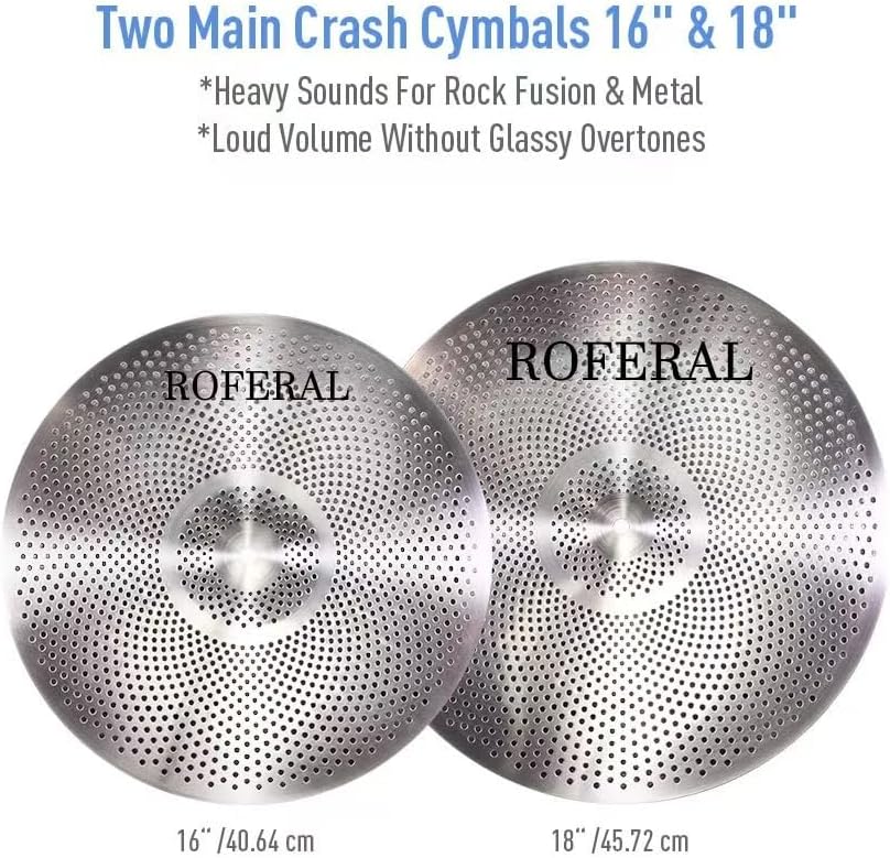 Low Volume Cymbal Pack Mute Cymbal Set 5 Pieces, 14"hi-hat+16"crash+18"crash+20"ride,sliver