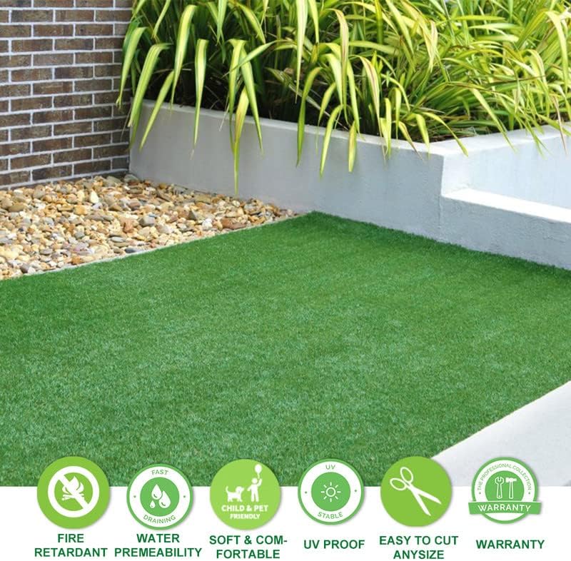 Miniatura 3 de Alfombra de césped artificial de 0.7 pulgadas, 4 x 9 pies, alfombra de césped artificial para interiores y exteriores, con agujeros de drenaje para