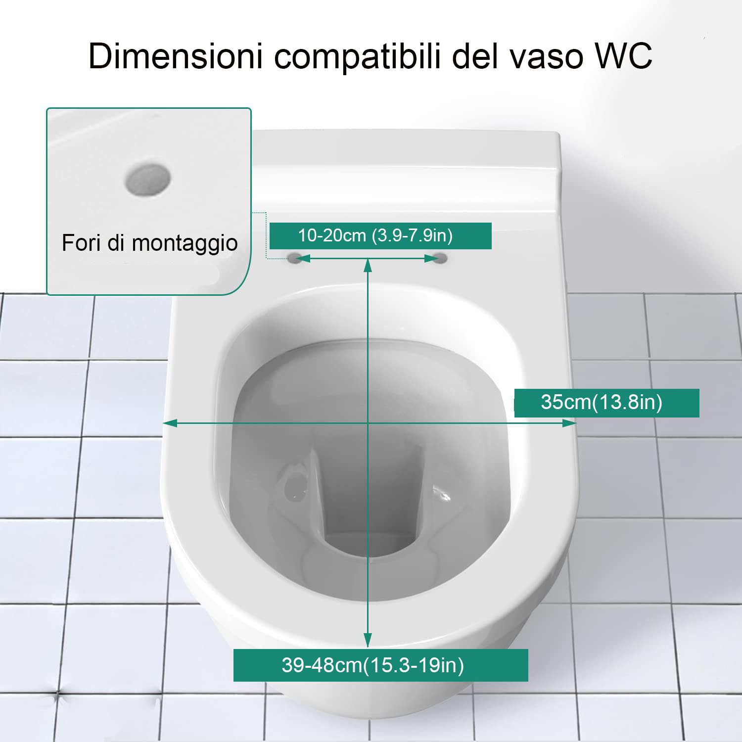 Sedile WC a Forma di D con Chiusura Ammortizzata, Copriwater Universali | Tavoletta WC in PP con Sgancio Rapido per Facile da Installare e Pulire, Portata Fino a 150Kg, Bianco, 44x35cm