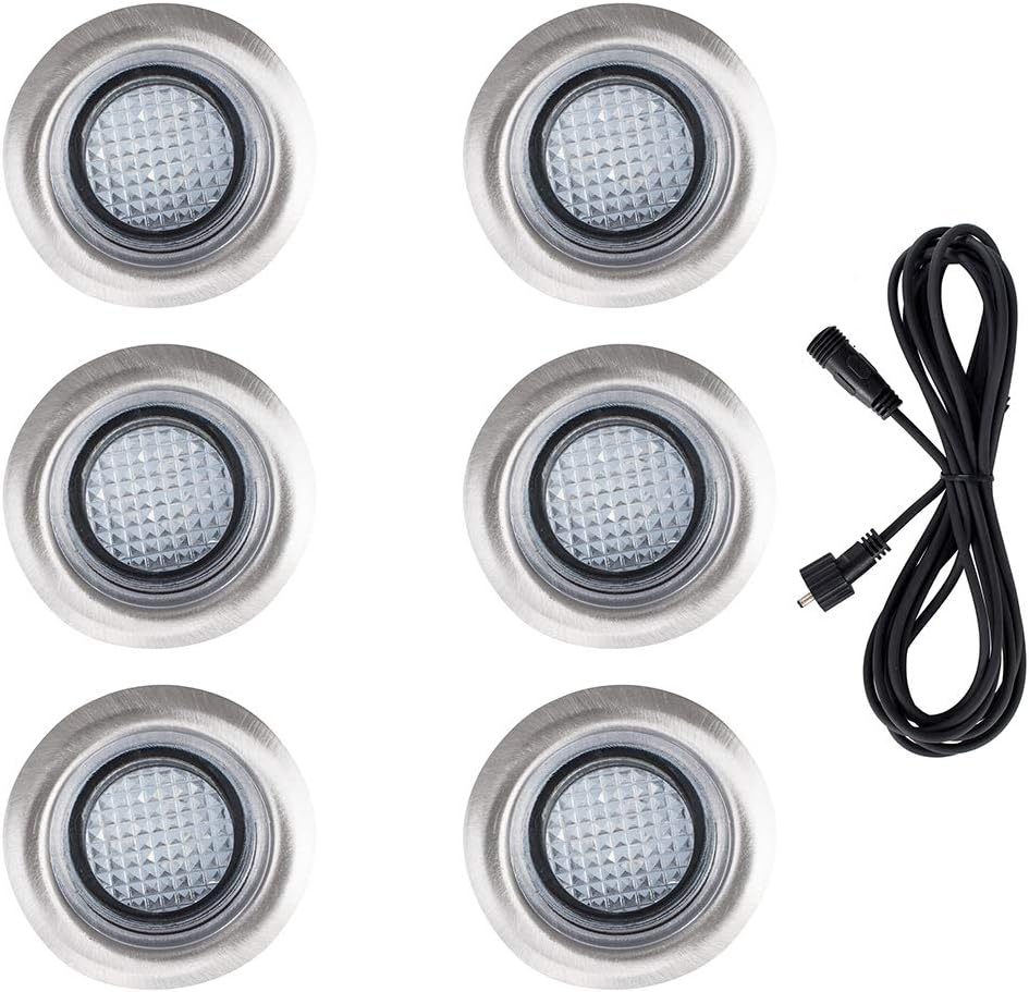 MiniSun Pack of 6 40mm White LED Round IP67 Rated Garden Decking