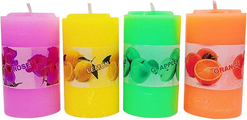 Cocodoes Lemon Greenapple Strawberry Orange Fragrance Scented Decorative Mini Pillar Candle (Set of 4)