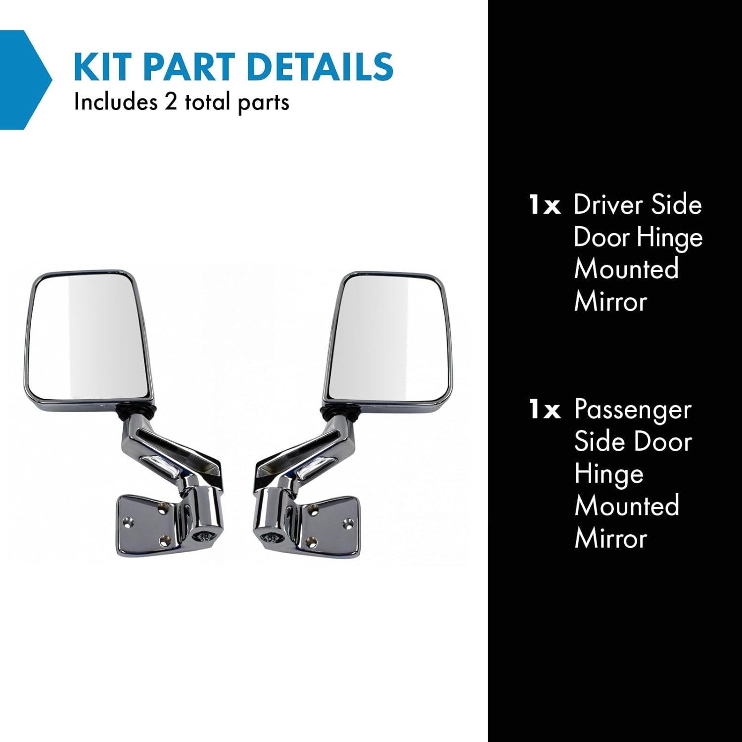 TRQ Driver and Passenger Side Mirror Assembly Set Manual Chrome Smooth Paint to Match Compatible with 1987–95 Jeep Wrangler 1997–02 Jeep Wrangler