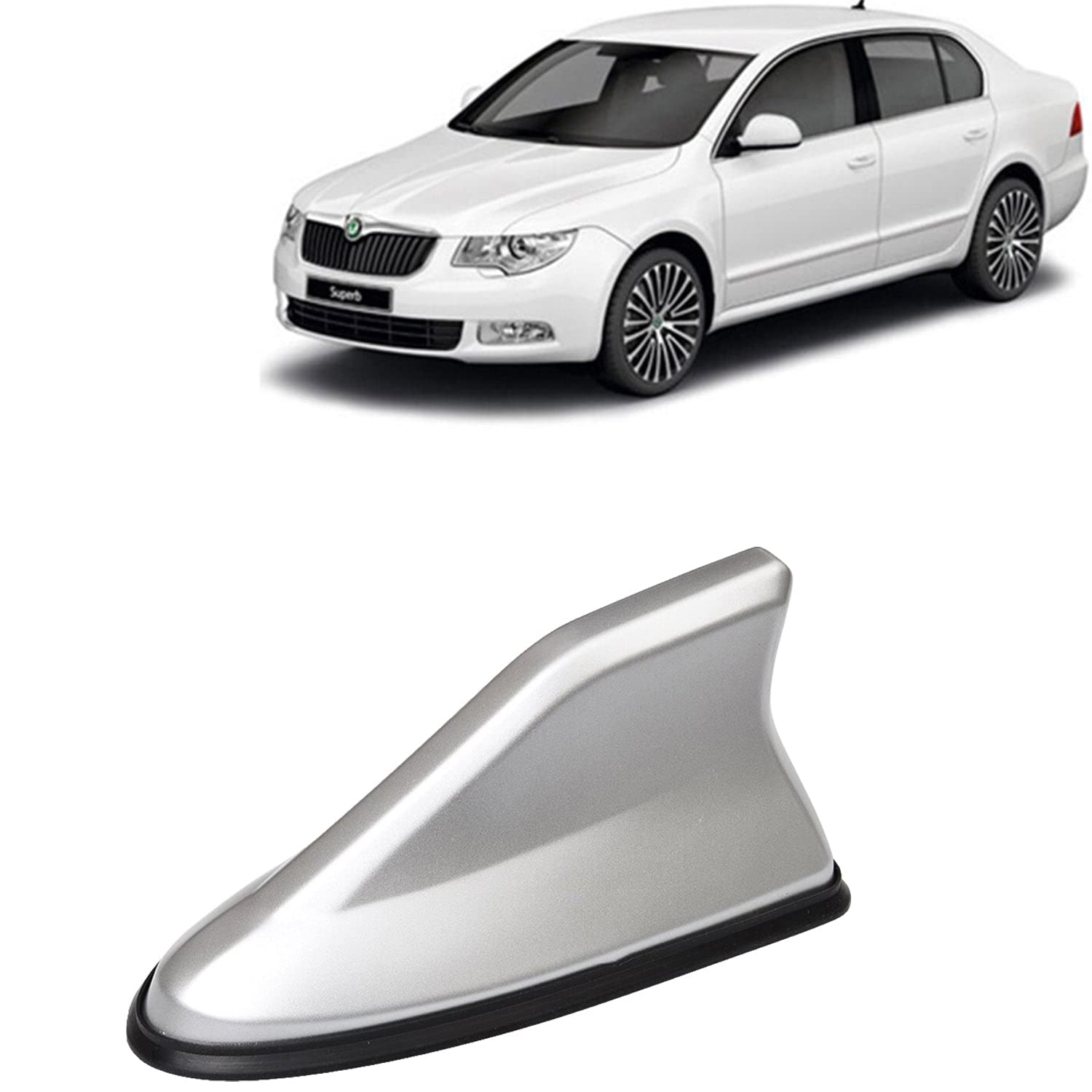 KINGSWAY® Shark Fin Car Antenna Compatible with Skoda Superb (Year 2008-2015), Universal Size Car Radio FM AM, Waterproof ABS Body, Easy Replacement, 1 Piece, Silver Color