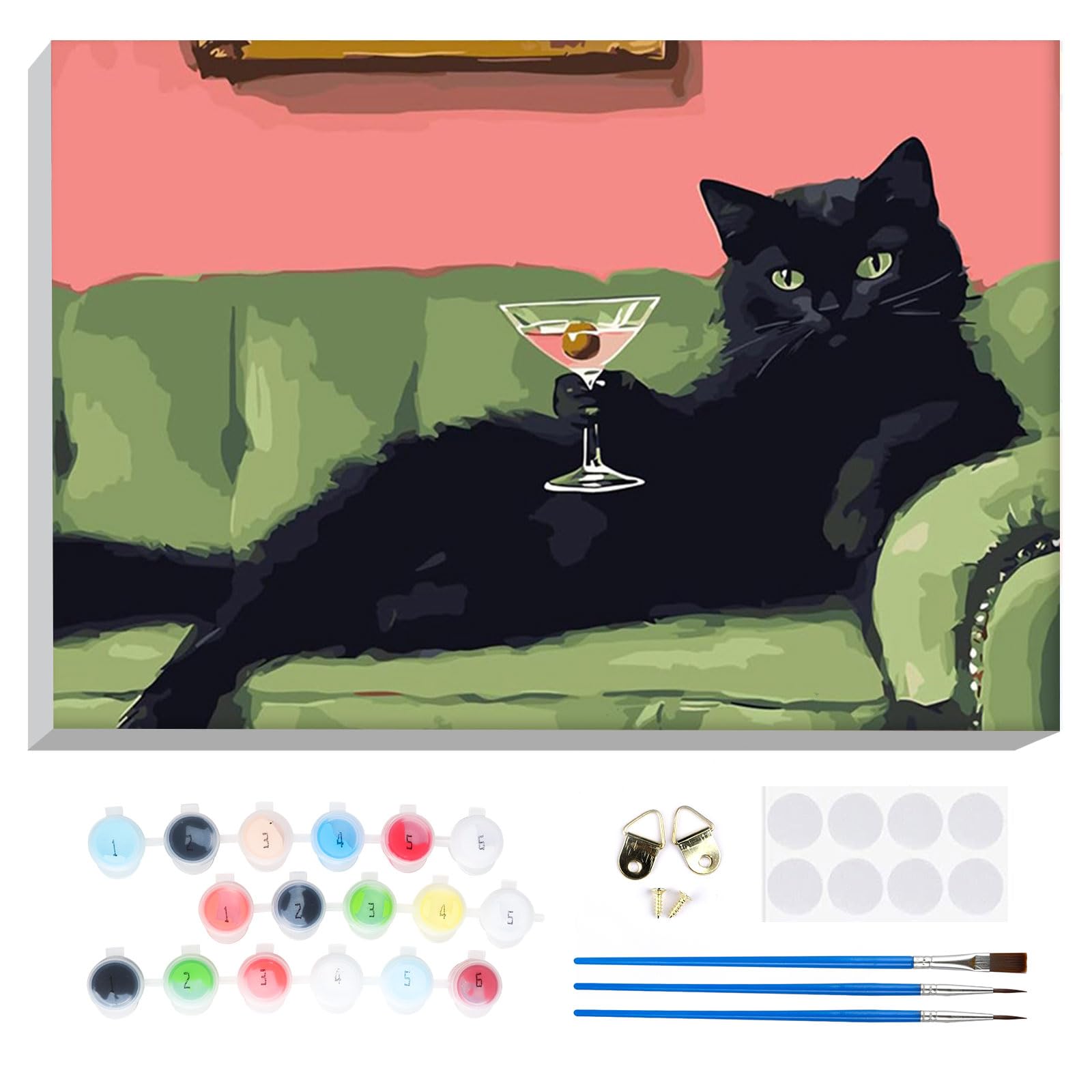 Lxmsja Paint by Numbers Black Cat for Adults Beginners with Frame, Painting by Numbers Funny Cat on Canvas, DIY Acrylic Painting Art and Crafts Kit Gifts for Home Wall Decor, 8x12in