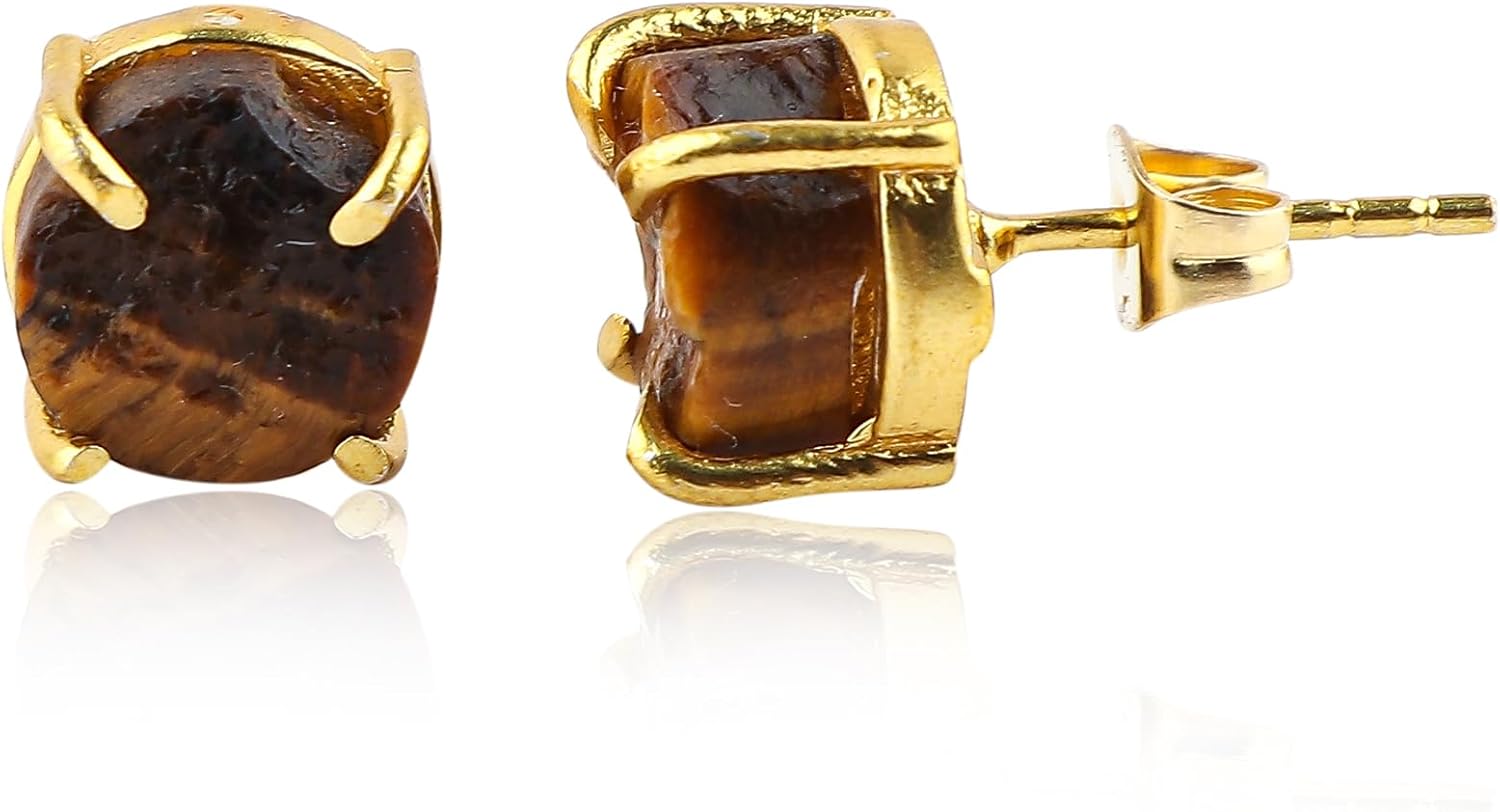 Raw Crystal Stud Earrings for Women, Natural Gemstone Jewelry, 14K Gold Plated Hypoallergenic Posts, Handmade Dainty Minimalist Earrings for Everyday Wear