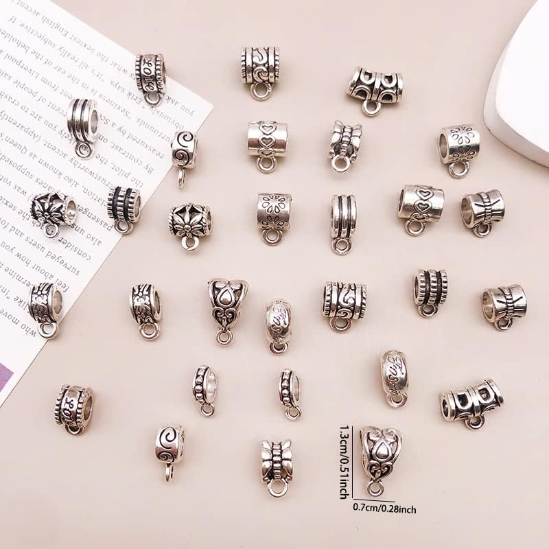 Miniatura 3 de WOCRAFT 120 dijes de plata antigua para fabricación de joyas, conectores de cierre de aleación, cuentas de tubo de fianza, dijes para manualidades