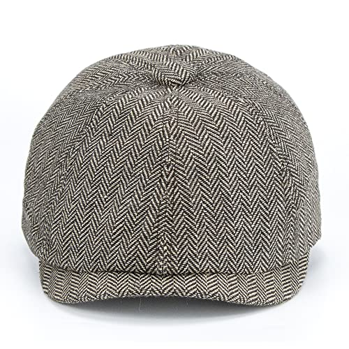 8 Panel Newsboy Hats For Men Herringbone Tweed Hat Gatsby Ivy Cabbie Hat Flat Beret Cap Adjustable Size Brown #TOP5