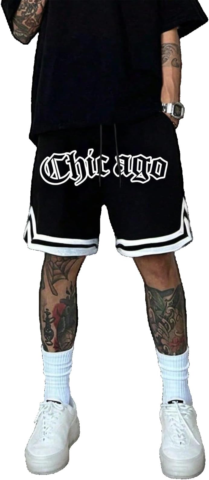 Chicago Print Basketball Shorts for Men Breathable Comfortable Sports Shorts for Training Gym Running