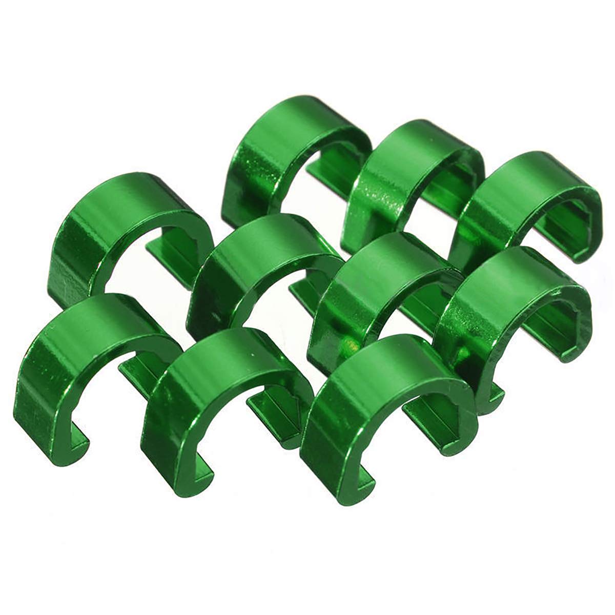 10 PCS Hook Clips C Housing Hose Buckle, Aluminum Alloy Metal C-Clips Buckle Mountain Bike Bicycles Brake Cable Hose C-Clips, Green