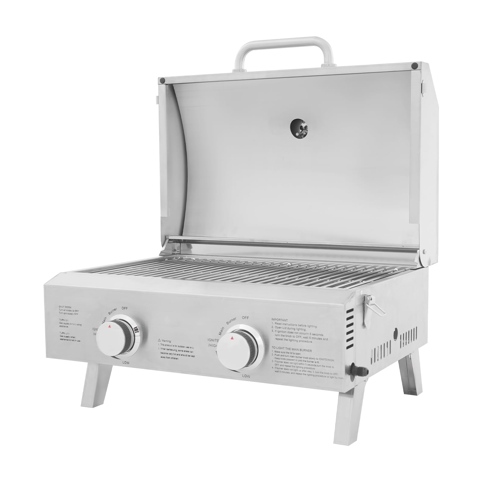 Barbecue à gaz portable en acier inoxydable avec 2 brûleurs, barbecue pliable pour arrière-cour, jardin, terrasse et pique-nique, 22 x 18 x 15 pouces