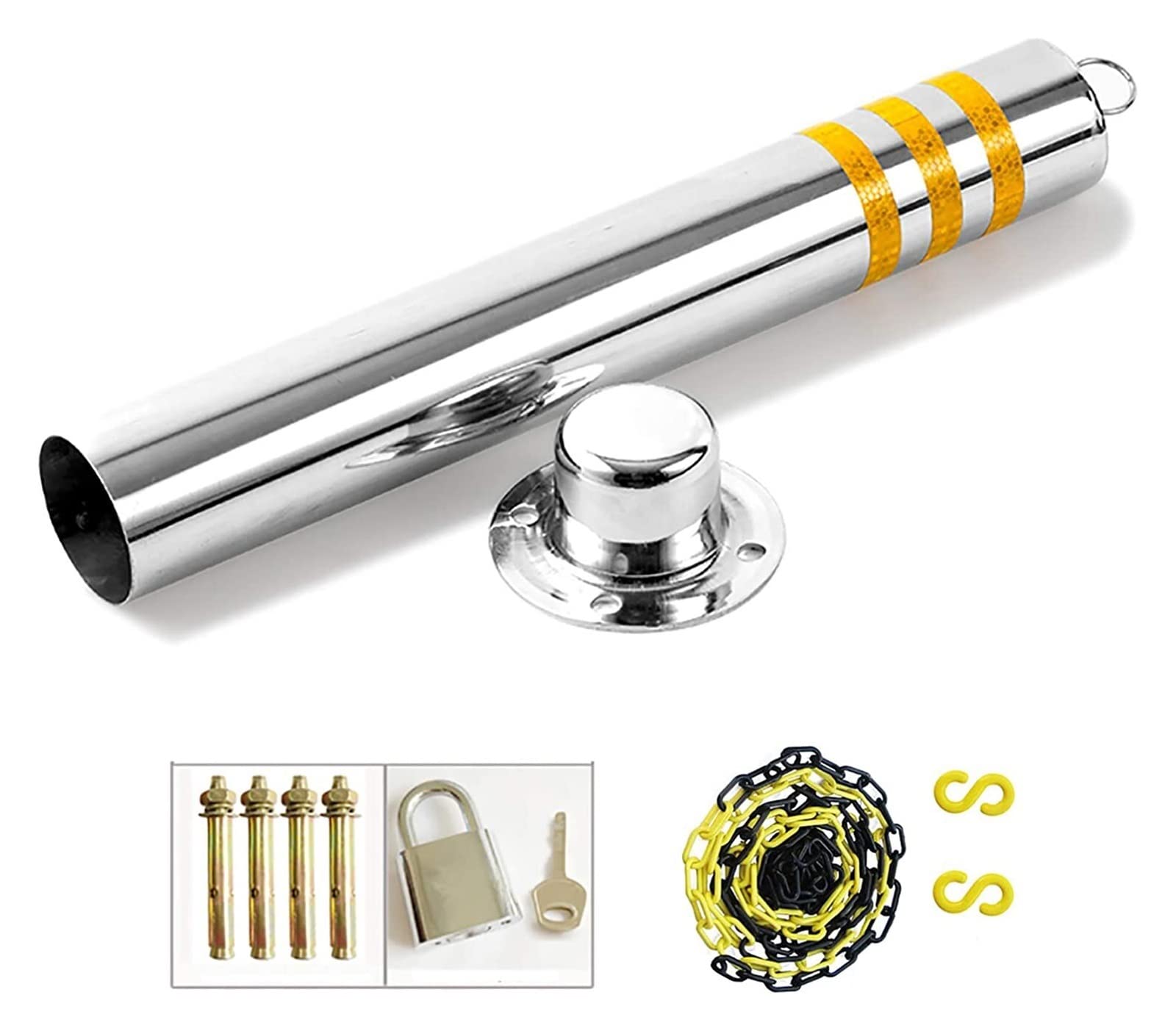 GHHVFEC Stainless Steel Safety Post with Reflective Tape Driveway Security Bollard Movable Base Easy Installation 650mm x 76mm and Reliable Traffic Ber