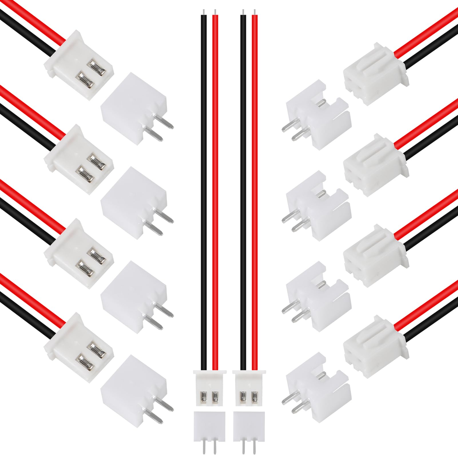 ACEIRMC 10Pairs JST-XH Connector Kit, XH 2.54mm 2 Pin Header Male and Female Connectors Plug Adapter with Flat Wire Cable 200mm 26AWG Compatible with