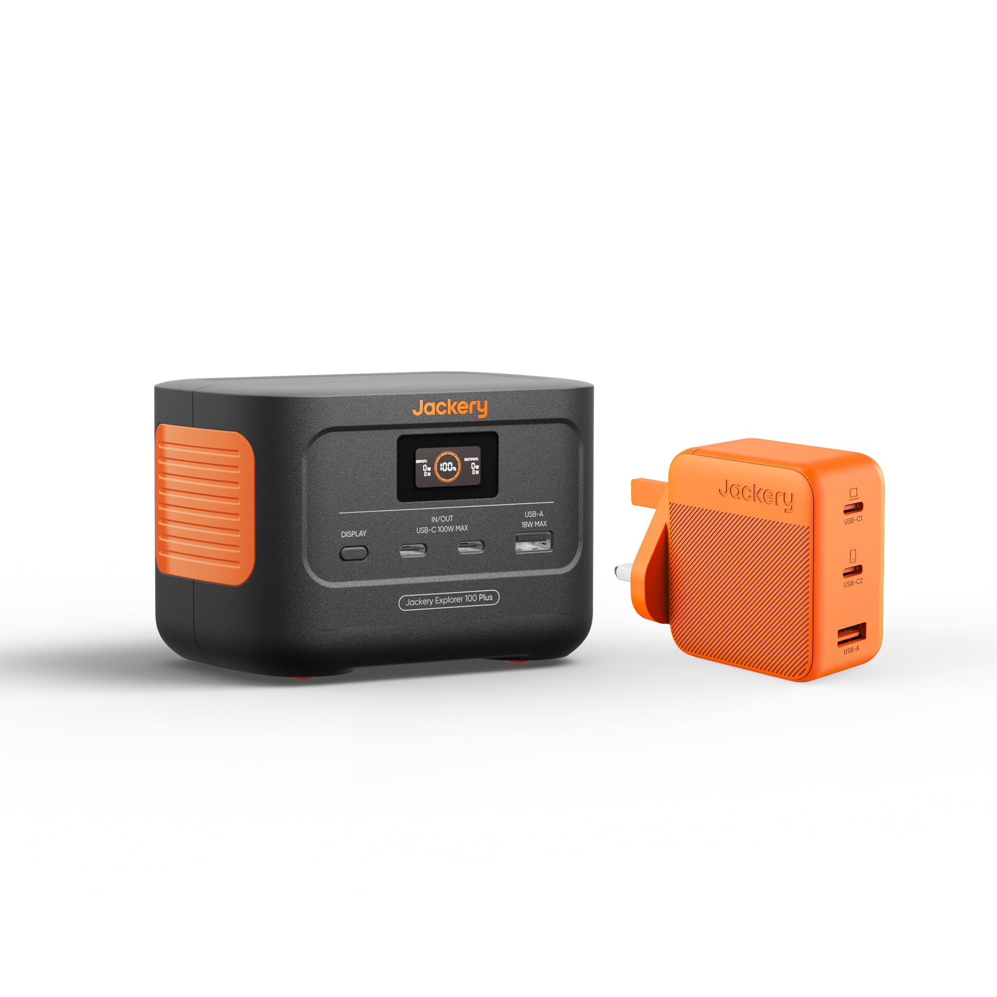Jackery Solar Generator 100 Plus 102W Gan 3-Port Charger, 99Wh Portable power station with 102W Gan 3-Port Charger, LiFePO4 Battery 128W Output for Outdoors RV Camping Emergencies