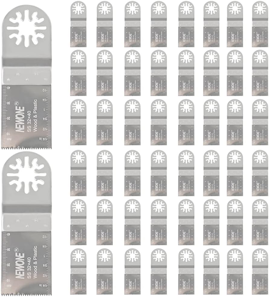 NEWONE 50 PCS Oscillating Tools Blades,Oscillating Multi Tool Blades Wood Plastic,Saw Blades Compatible with Fein Multimaster,Dremel,Makita and More (HL320Cx50)