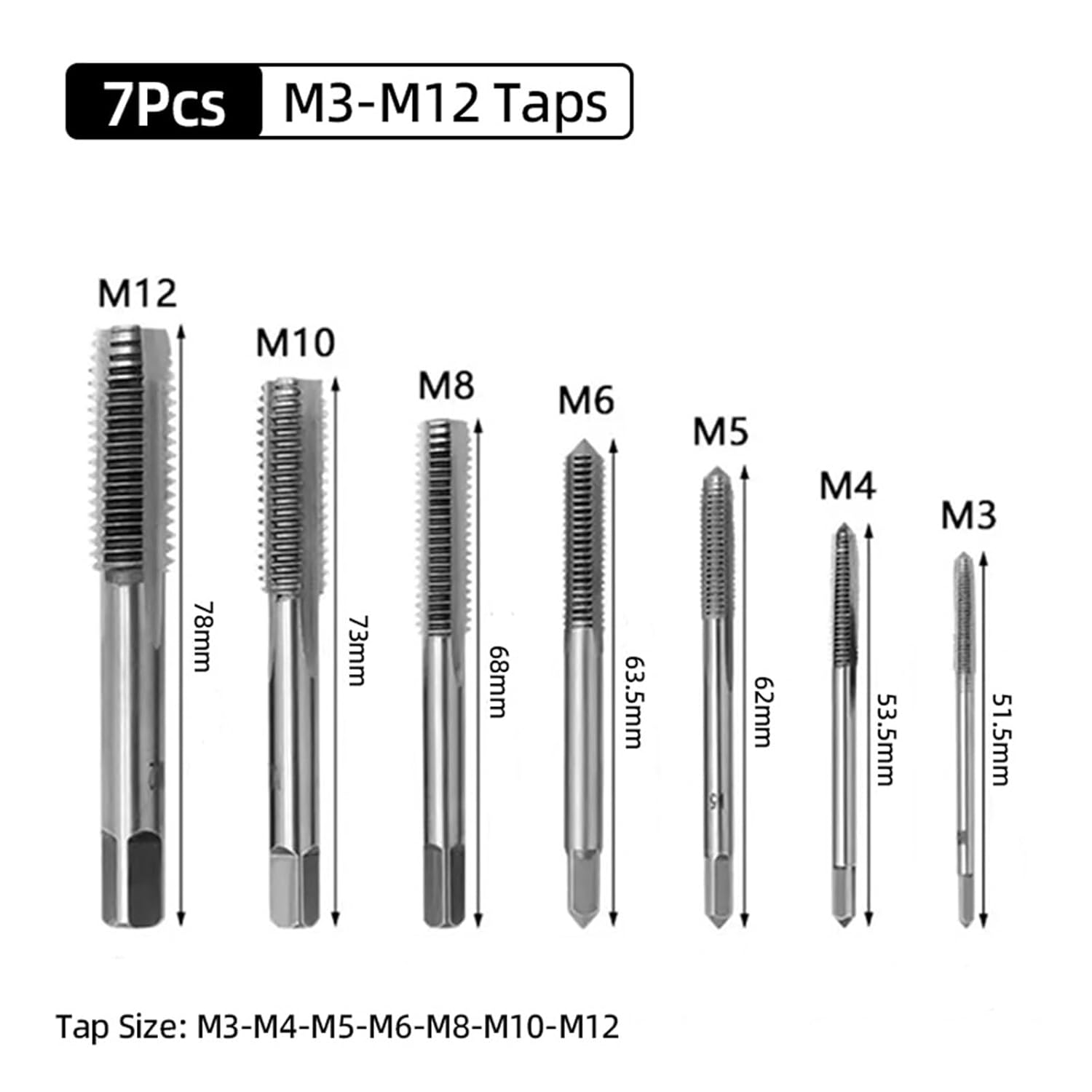 Screw Tap Drill Bit Set Thread Straight Flute Taps(14Pcs-Black)