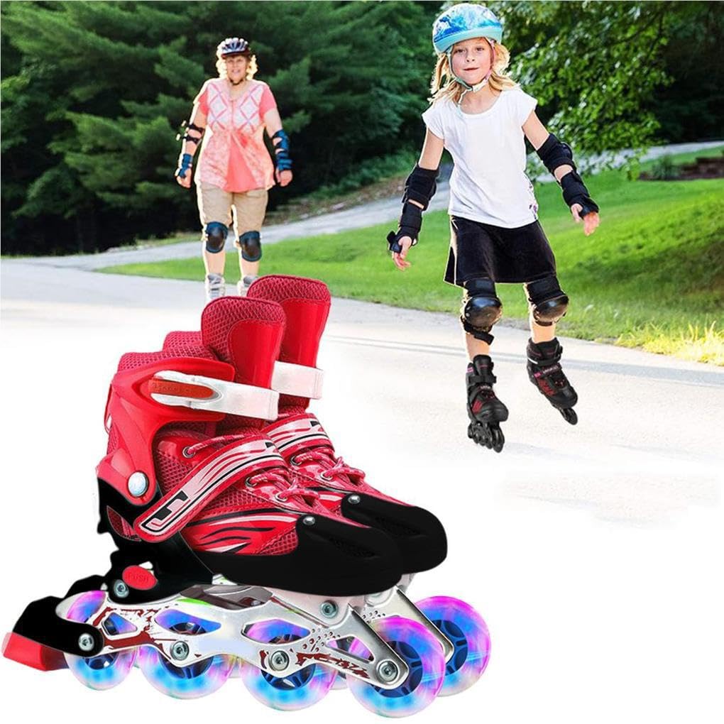 1 Paio 2 in 1 Pattini Scarpe Roller Unisex Bambini Bambini Parco Cortile Parco Giochi Attrezzatura per Pratica di Pattinaggio per Ragazzi, Rosso m