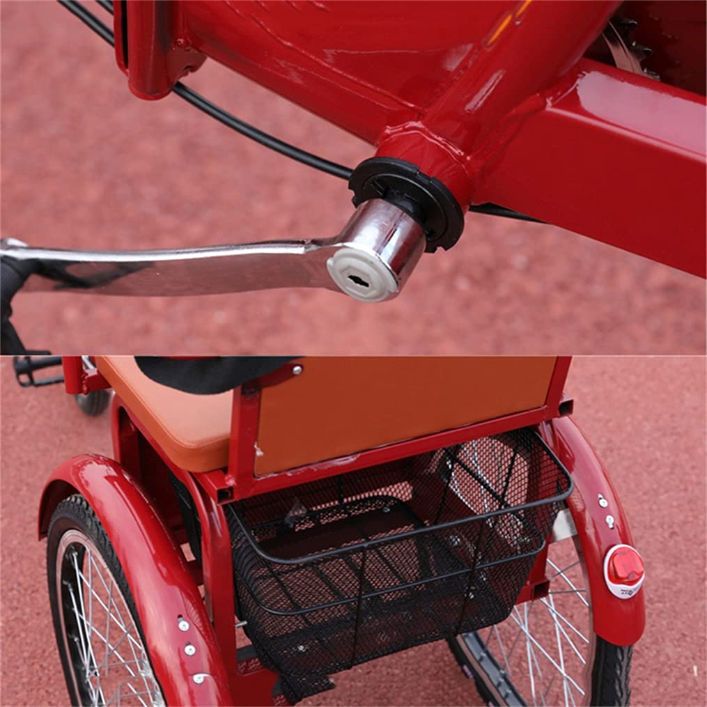 Erwachsene Cruiser Bikes 20 Zoll Trike Bike Großer Einkaufskorb, Faltbare Dreiräder Mit Rücksitz - Für Shopping-Übungen-Erholung,Rot