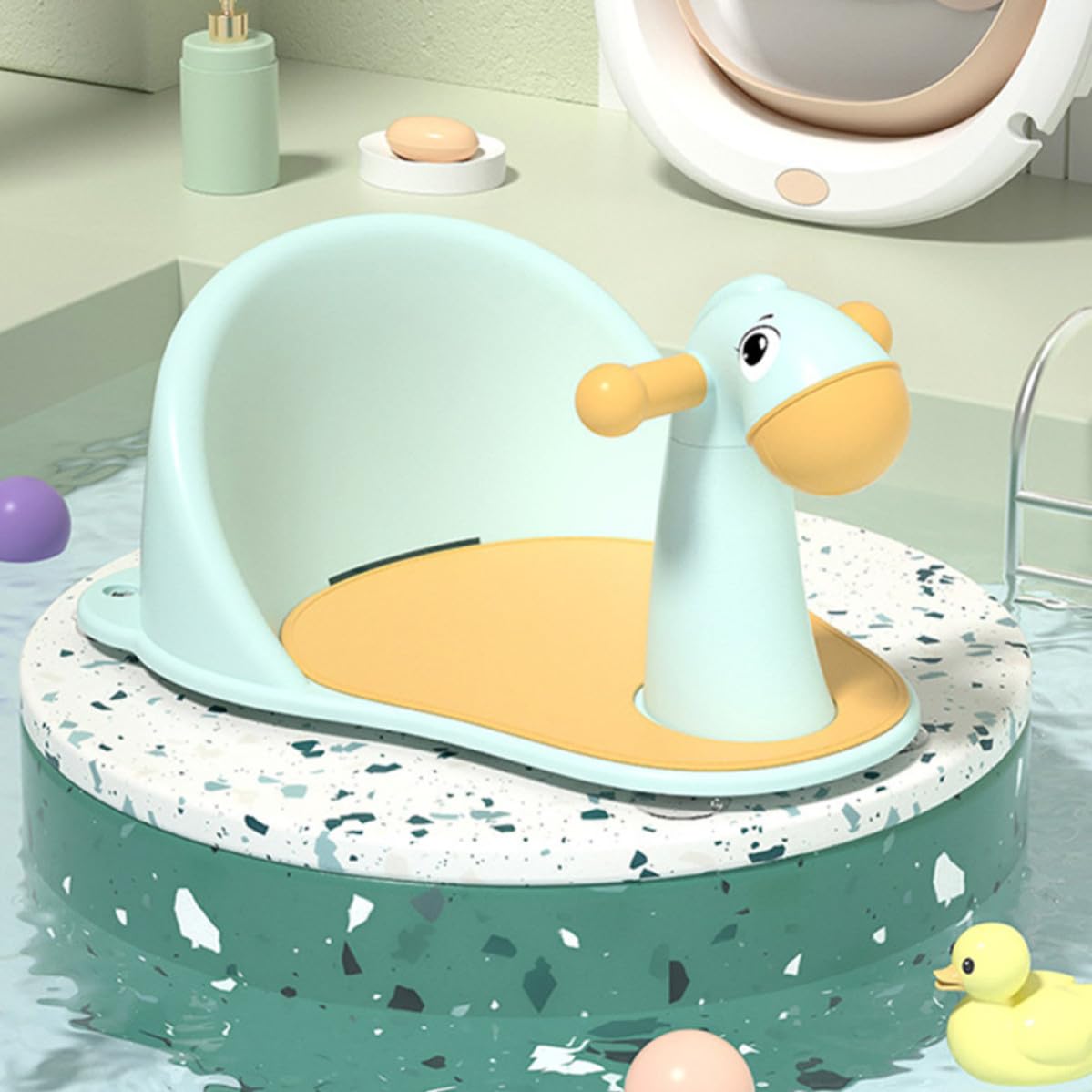 Asiento de Baño para Bebés y Niños Pequeños Agujeros de Drenaje y Soporte Columna Fabricado en Pp, Diseño Antideslizante Adecuado Baño