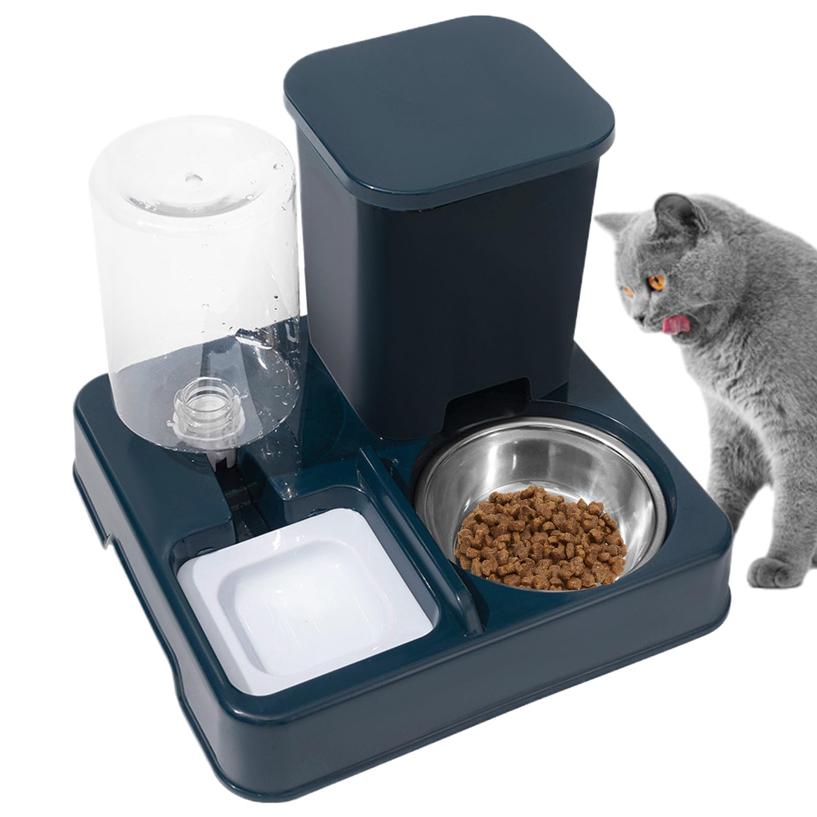 Comedero automático para Mascotas Comedero y Bebedero for Gatos, 2 en 1, Antideslizante, automático.(Blue)