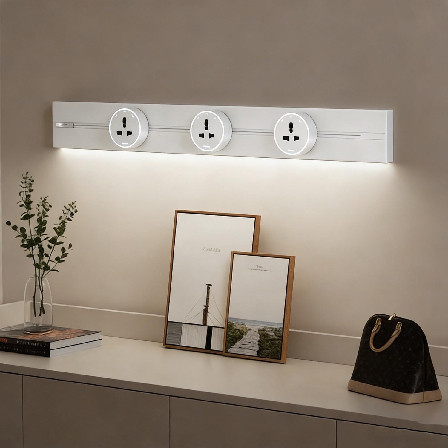 Prise sur rail de 40 à 80 cm multiprise murale blanche 8000W avec ports USB et Type C
