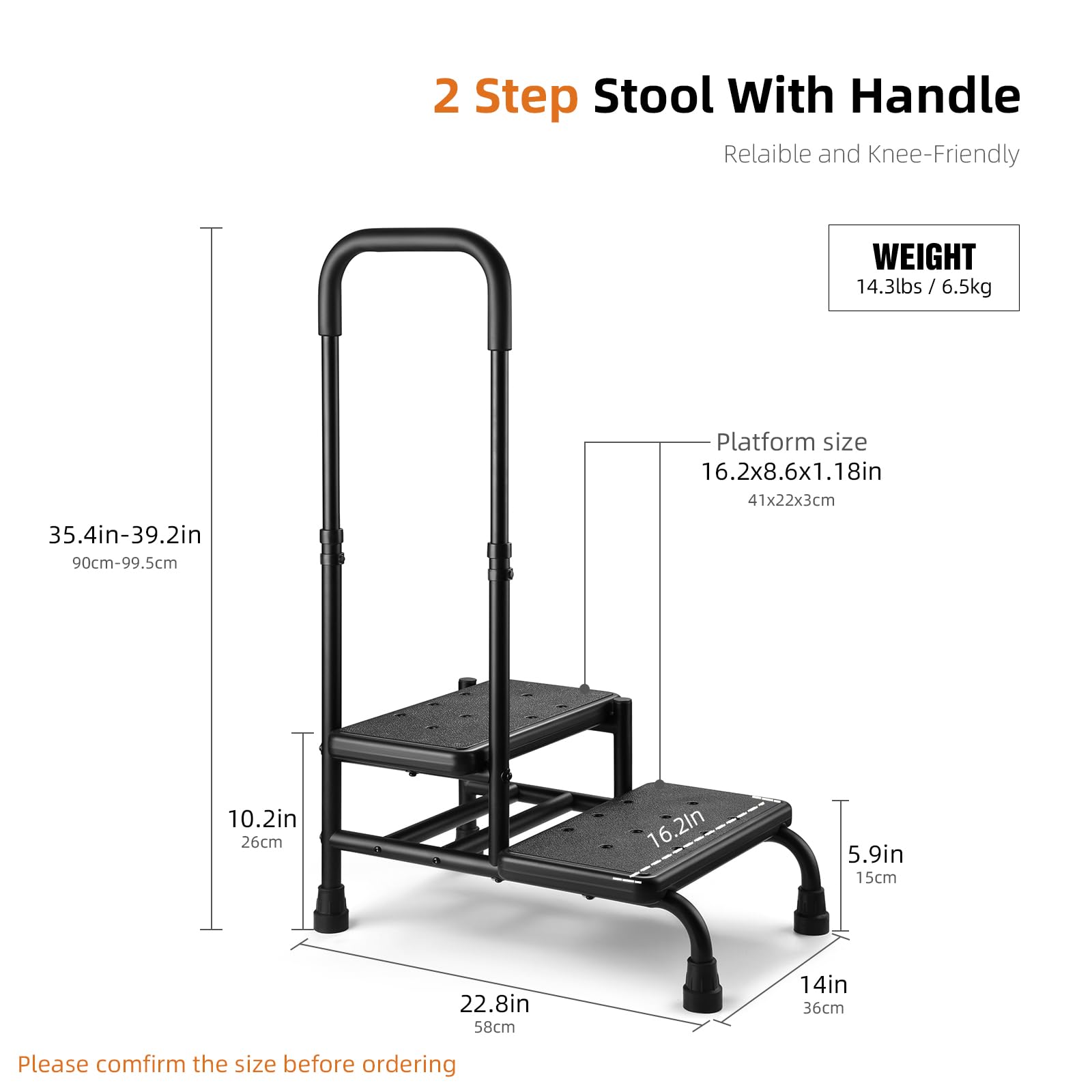 Taburete con asa, plataforma antideslizante y pasamanos ajustable, taburete de 2 escalones para personas mayores, adultos y discapacitados, taburete resistente para camas altas, cocina, bañera, 350