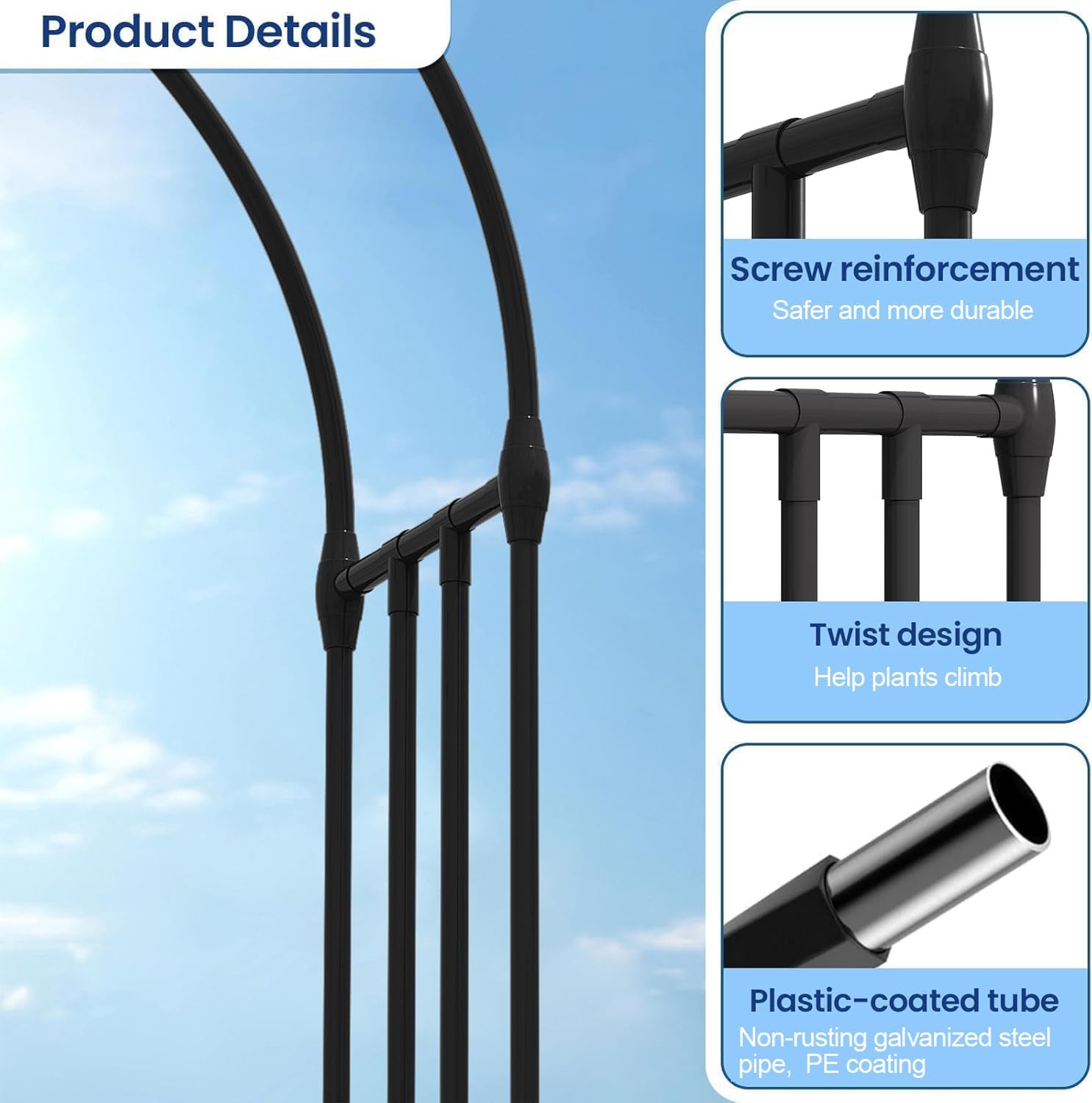 126" x15.8" x 94.5" Garden Arch Arbor Trellis, Trellis Arch for Climbing Plants Outdoor, Wide Sturdy Garden Arch Trellises for Lawn, Party, Ceremony Wedding Decoration, Black