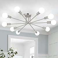 Vista 12 de Lámpara Moderna de Techo Sputnik de 6 Luces, Lámpara Industrial de Techo de 22" de Oro con Montaje Semiempotrado, Lámpara de Techo con Base E26