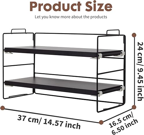 Miniatura 10 de PowerKing Organizador de estante de escritorio de oficina de madera, solución de almacenamiento de suministros de escritorio de 2 niveles que