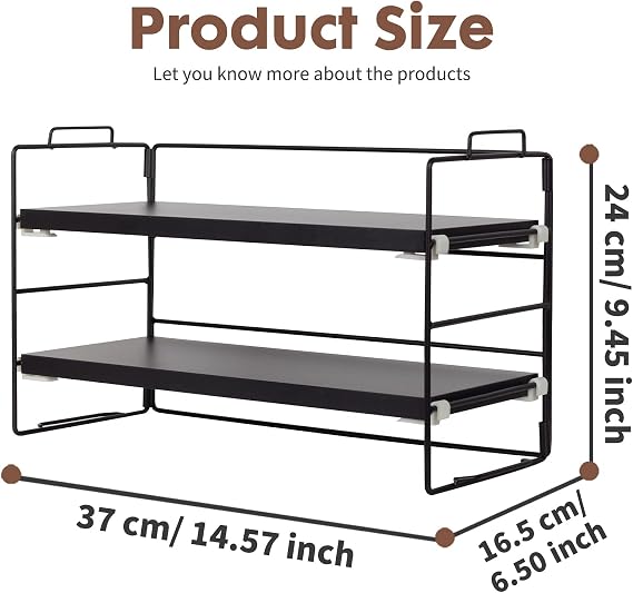 ShellKingdom Desk Shelf Organizer, 2 Tier Desktop Shelves, Adjustable Bookshelf Storage Rack and Office Cubicle Decor for Tabletop, School, Office, Dorm Organization (Black)
