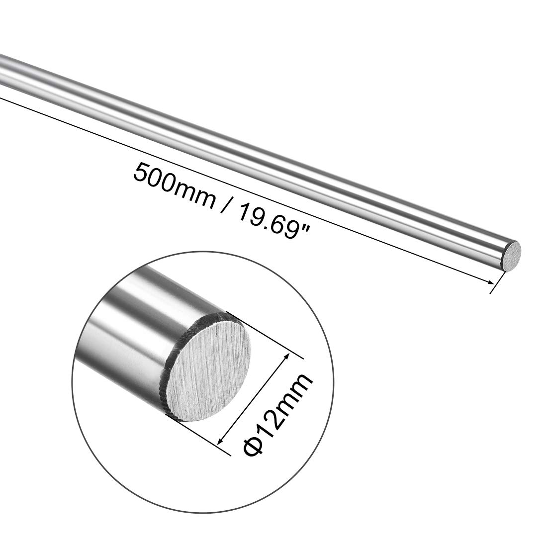 uxcell 12mm x 500mm Hardened Rod Chrome Plated Linear Motion Shaft/Guide