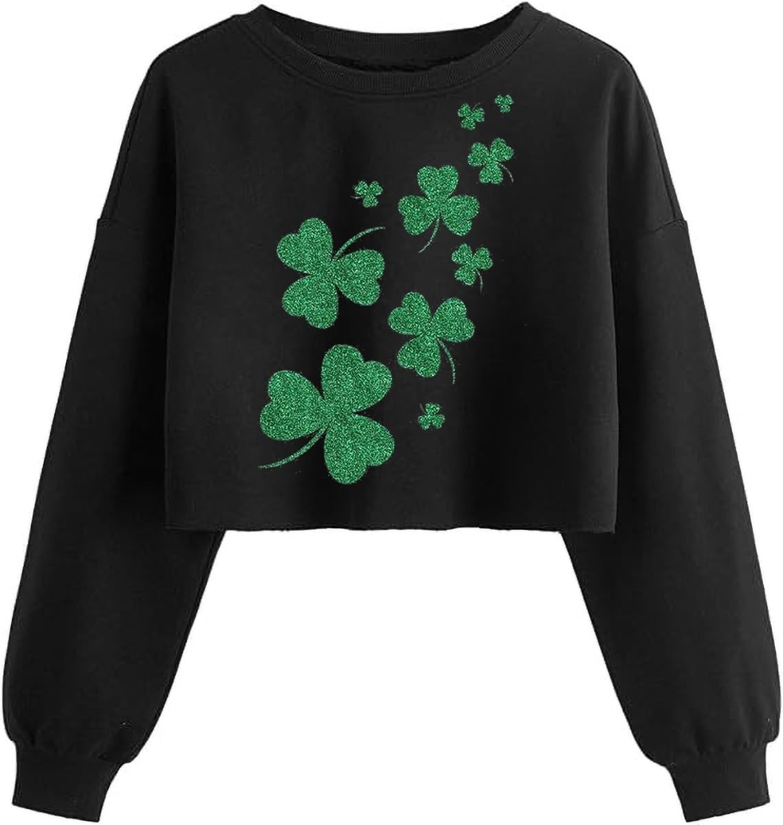Women's St. Patrick's Day Crop Sweatshirt Funny Lucky Shamrock Graphic Lantern Long Sleeve Pullover Spring Tops