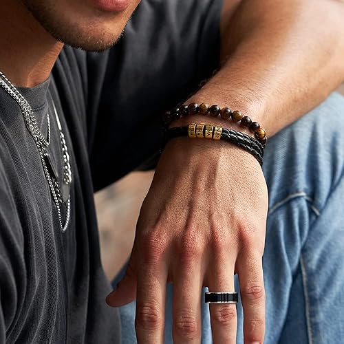 Vista 17 de Handmade Personalized Navigator Men's Genuine Leather Bracelet with Small Custom Beads in Sterling Silver - Custom Man Birthday Anniversary Jewelry