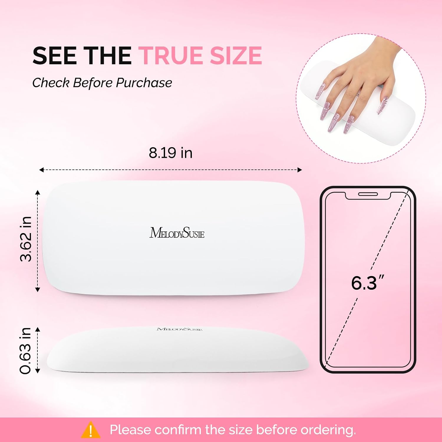 MelodySusie Compact Nail Hand Rest, Portable Nail Arm Rest, White