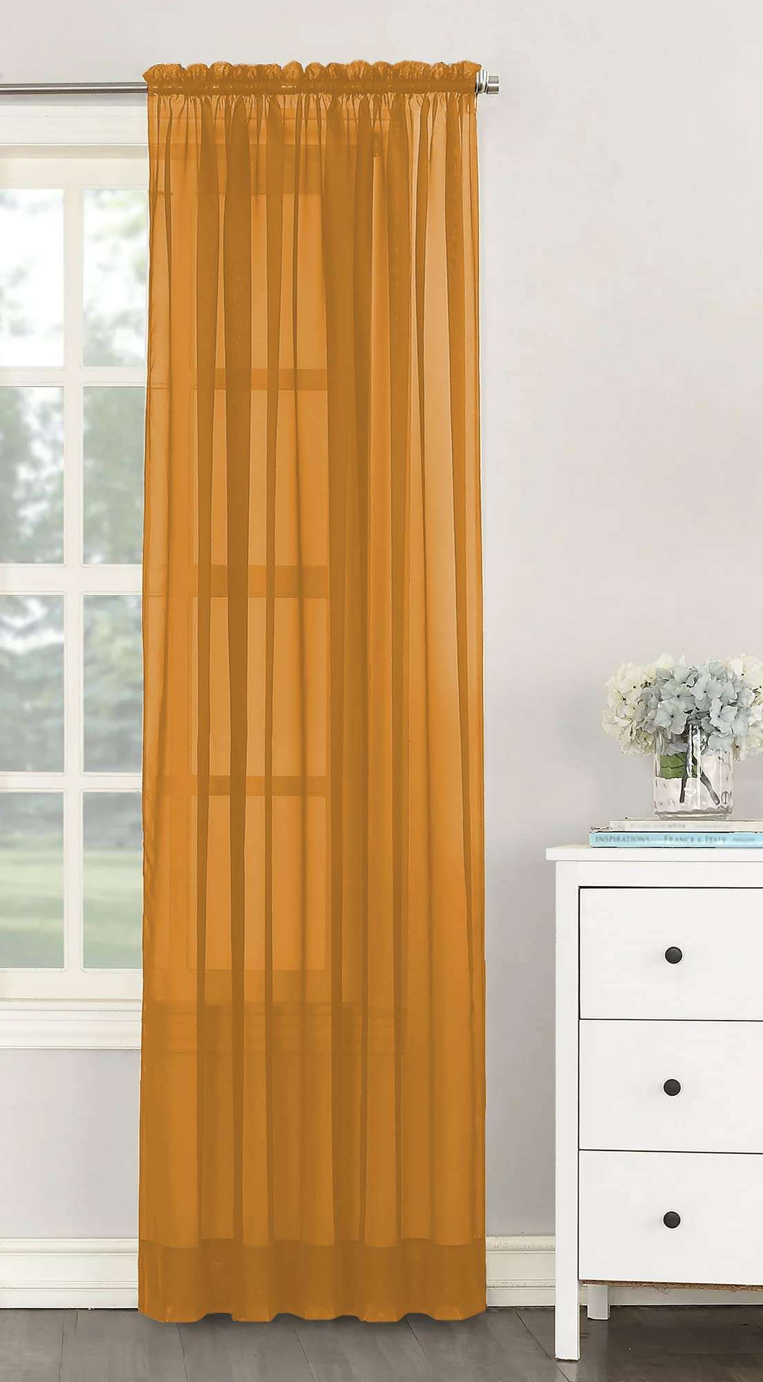 Single Plain Voile Net Curtain Sheer Panels Slot Top Heading (Yellow, 140cm (55") Wide x 183cm (72") Drop)