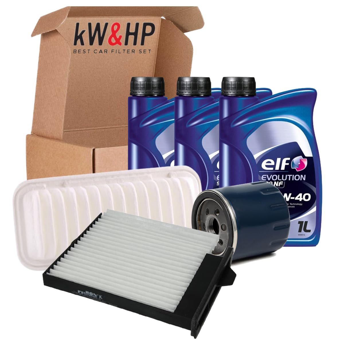 KIT TAGLIANDO 3 FILTRI (FILTRO ARIA, FILTRO OLIO, FILTRO ABITACOLO) + 3LT LITRI OLIO ELF_5W-40 PER PEUGEOT 107 (PM_, PN_) 50kW / 68CV