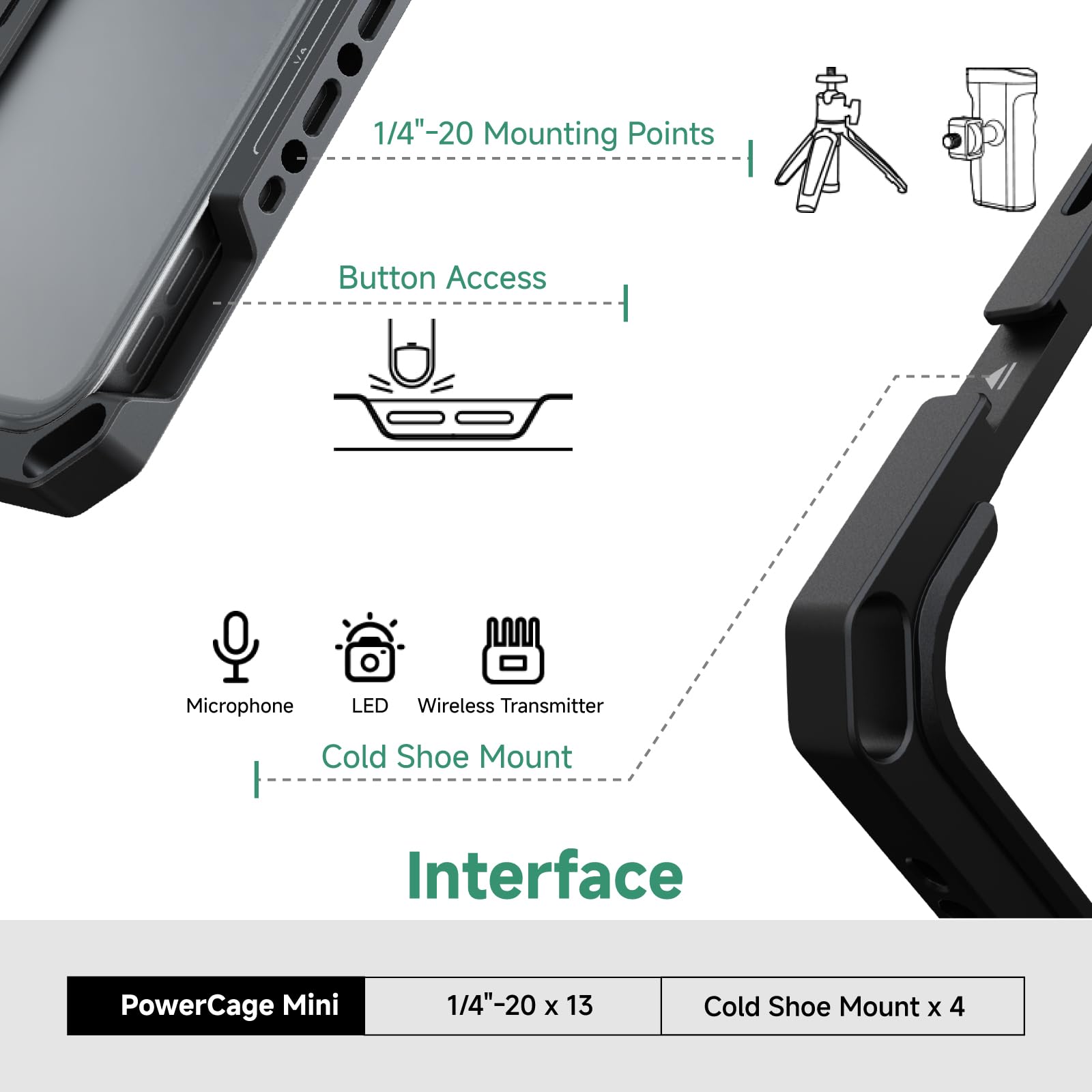 Accsoon PowerCage Mini Compatible con iPad Mini 6 para Monitorización, Funciona con Adaptador De Placa De Batería NP-F, Funda Protectora con Capucha De Sol, Materiales De Aleación De Aluminio