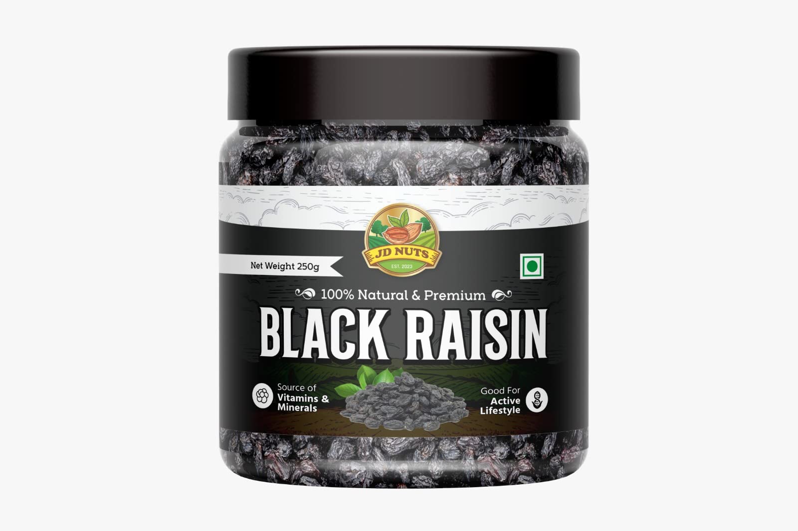 JD Nuts Premium Black Kishmish Without Seeds | Fresh Dry Grapes |Black Raisins| Raisins 250g