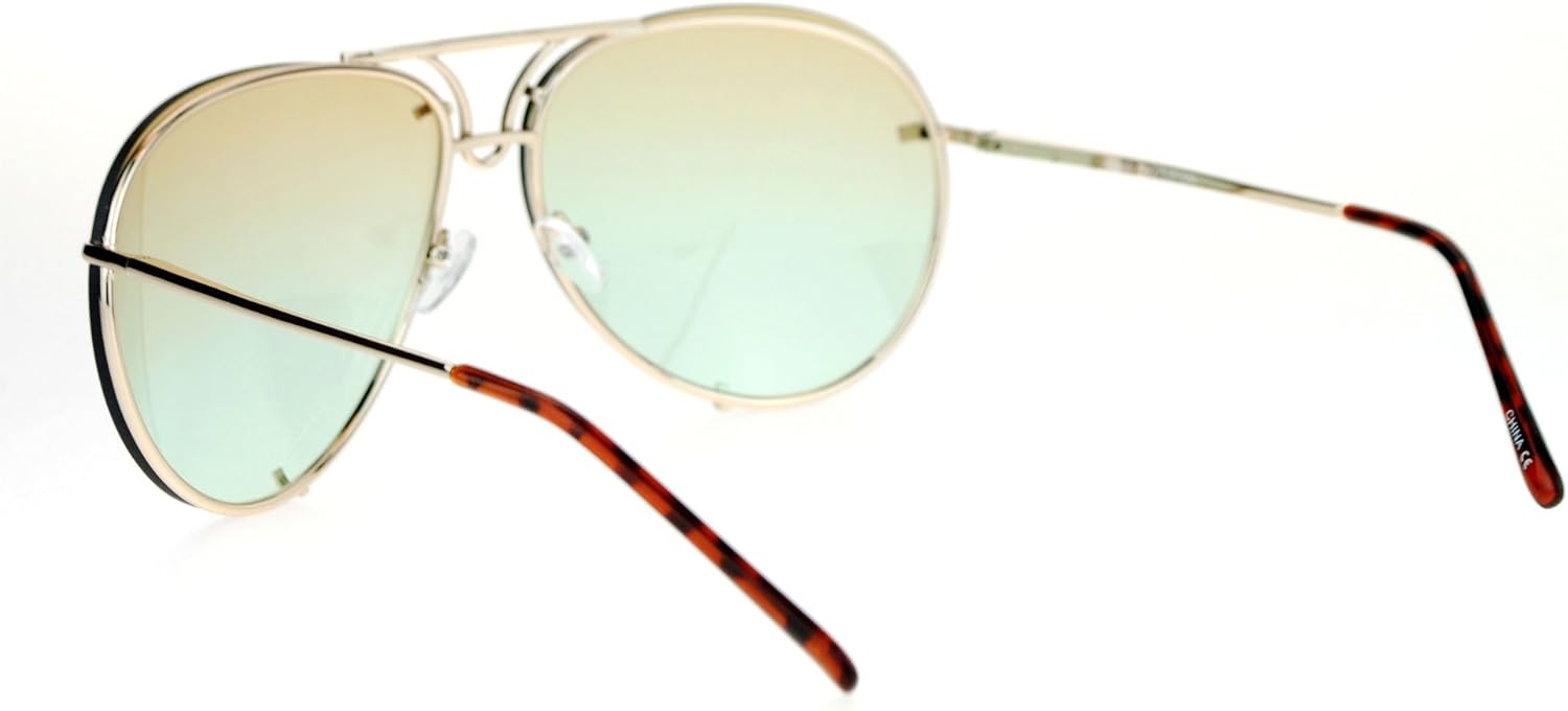 PASTL Oversized Round Pilot Sunglasses Gradient Lens Metal Rims in Back Spring Hinge - Image 3
