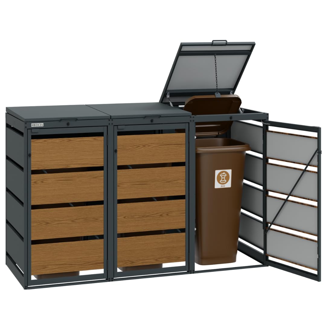 Mülltonnenbox 3er für 120 Liter Mülltonne | Golden Oak | Mülltonnenverkleidung | Mülltonnenhaus | Box für Mülltonnen | Mülltonnenunterstand | Mülltonneneinhausung
