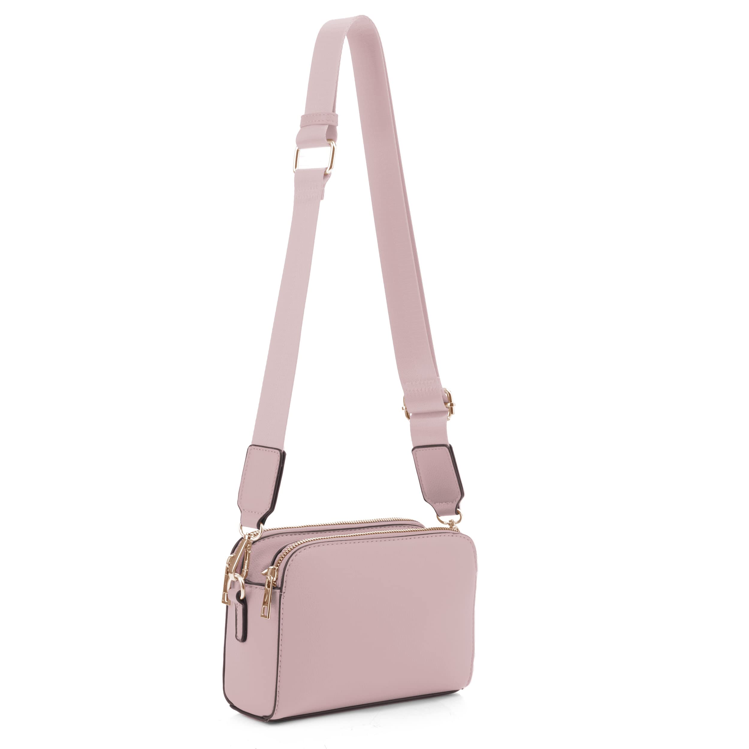 EVVE Crossbody Bags for Women Trendy Triple Zip Small Crossbody Camera Bag Purse with Wide Guitar Strap