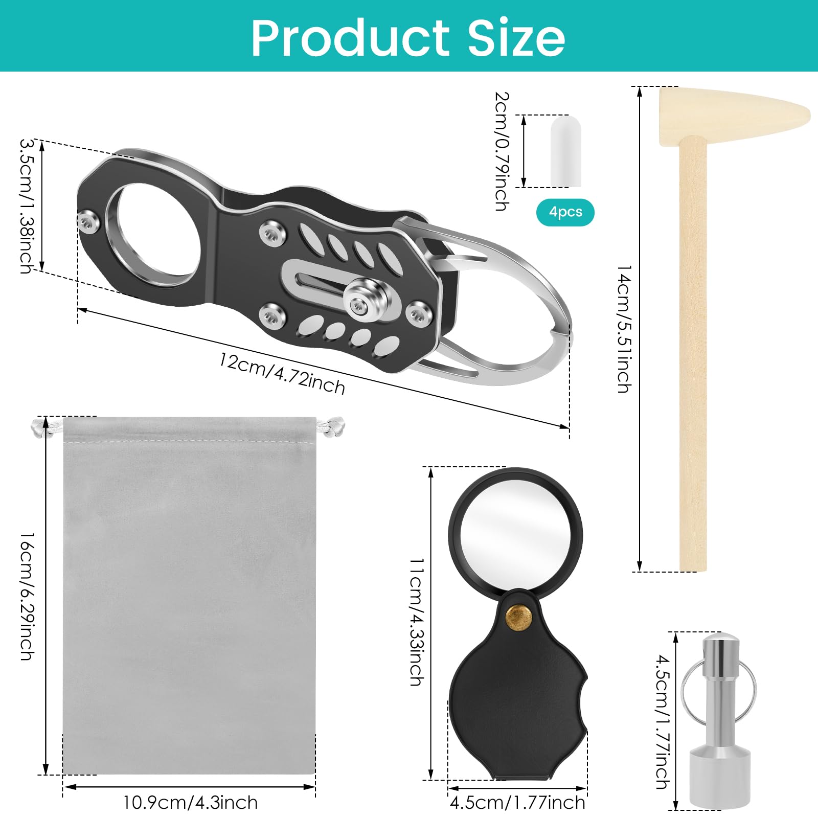 Pocket Pinger - Tester per monete con martello e lente d'ingrandimento, strumento portatile per la risonanza sonora e la verifica delle dimensioni dell'oro e dell'argento, per collezionisti