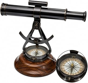 THOR INSTRUMENTS Brass Alidade Decorative Telescope 8" with Base Compass Gifts 8 Inch
