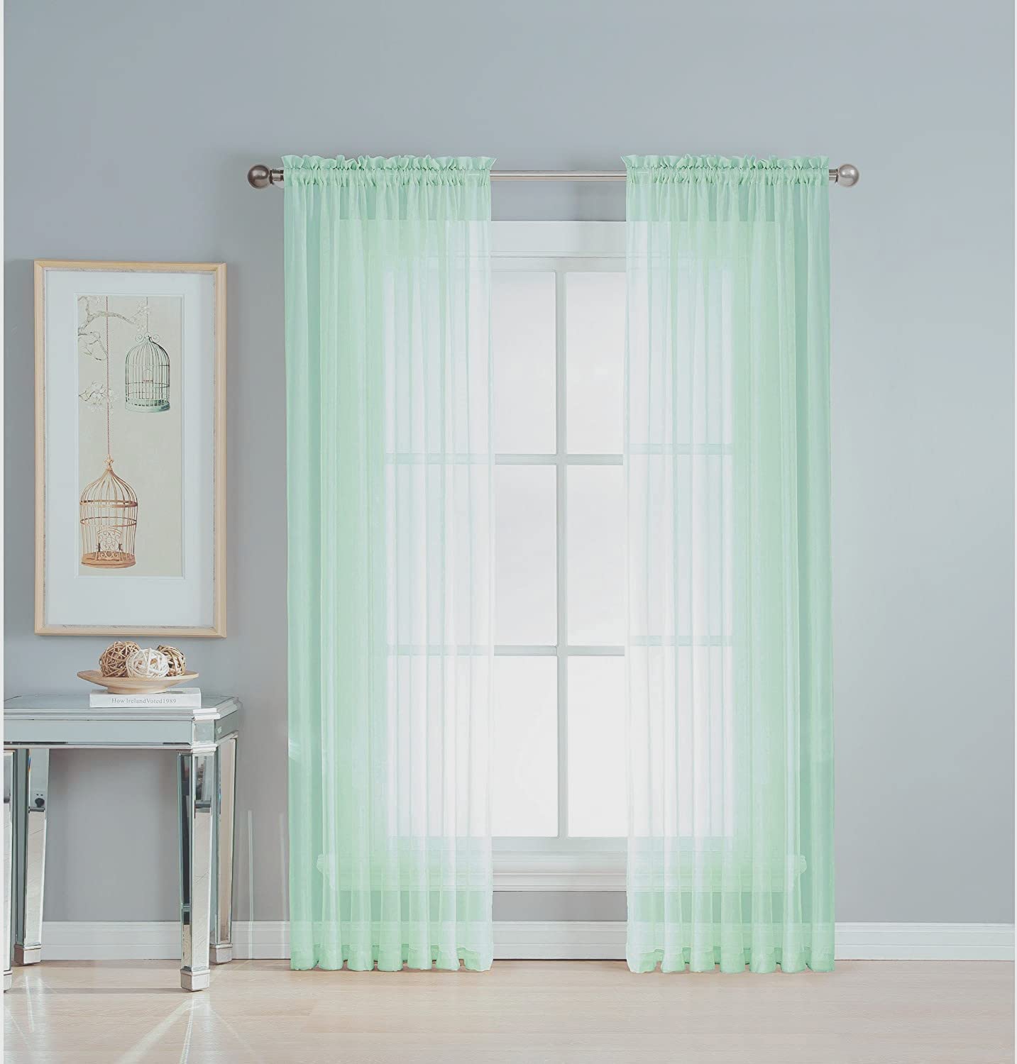 lucy voile pair of 54" wide sheer voile curtains 10 colours (mint, 48" drop)