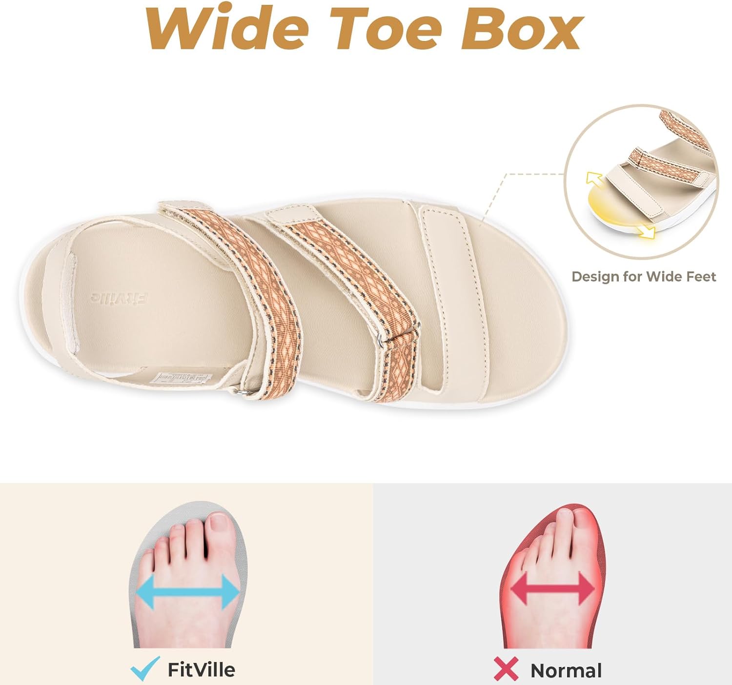 FitVille Wide Orthopedic Sandals for Women with Comfortable Arch Support Lightweight Summer Outdoor Wide Sandals for Women with Adjustable Strap for Plantar Fasciitis and Swollen Feet