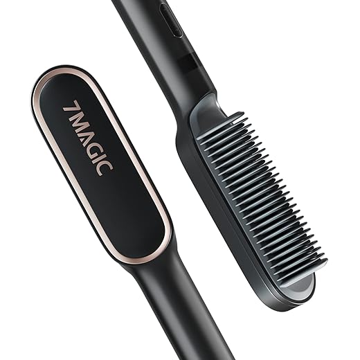 Hair Straightener Brush, Straightening Brush with 5 Temp Settings, 20s Fast Heating Hair Brush Straightener, 7MAGIC Brush Straightener with Anti-Scald & Auto-Off Safe for Women,Mothers Day Gifts