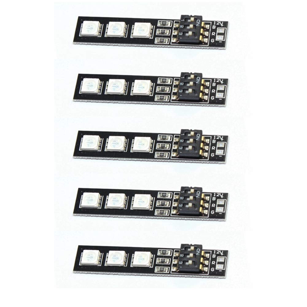 QWinOut Pack De 5 Placas LED RGB 5050 7 Colores Con Interruptor DIP – Para Drones, Coches RC Y Aviones, Alimentación 5V O 3-4S LiPo