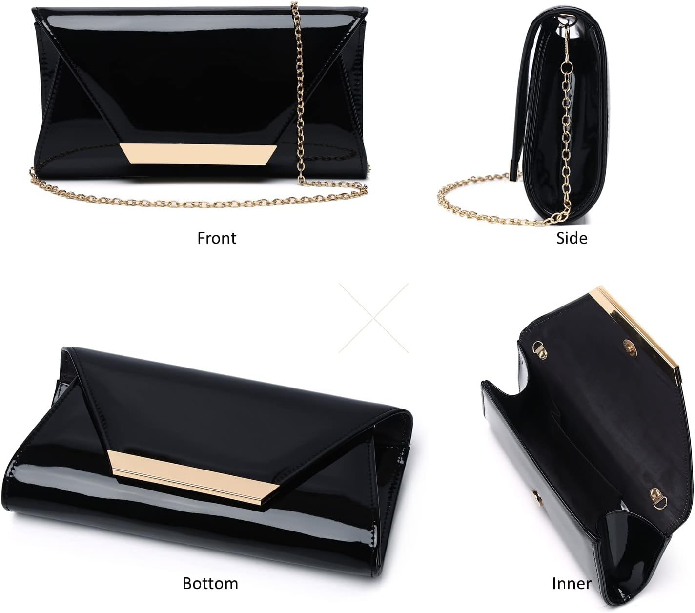 Patent Leather Envelope Clutch Womens Evening Handbag Stylish Shoulder Bag Purse for Christmas Wedding Party Prom - Image 3