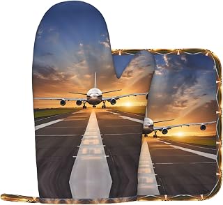 Airport Print Print Oven Mitts and Pot Holders Sets for Kitchen Cooking Baking Grilling BBQ Non-Slip Cooking Mitts, Black